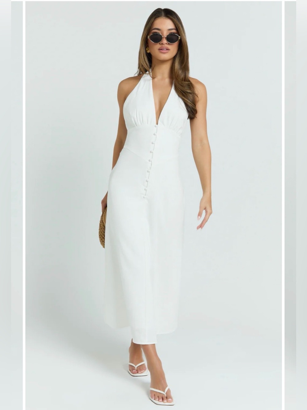 NWT Showpo Plunge Halter A-line Midi/Maxi Dress in White size 4 - Picture 3 of 9